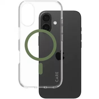 PanzerGlass CARE Urban Combat transparente Hülle mit grünem MagSafe iPhone 16