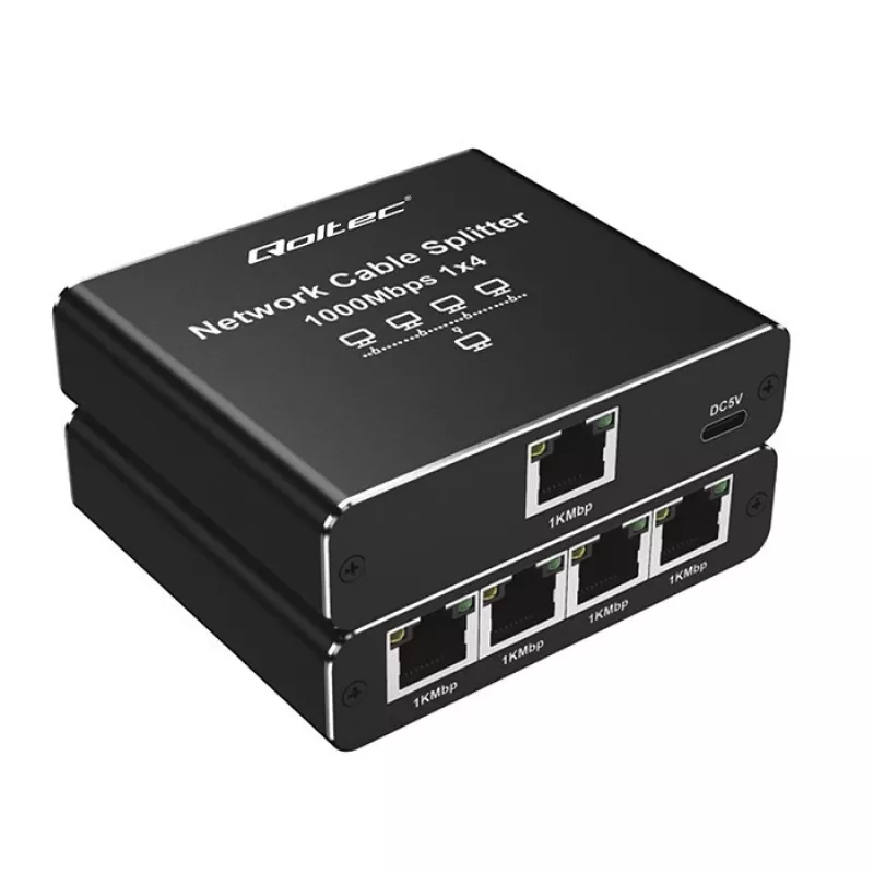 Ethernet Mini Switch QOLTEC 52293 1x4 RJ45, unmanaged Netzwerk-Splitter 1-in 4-out