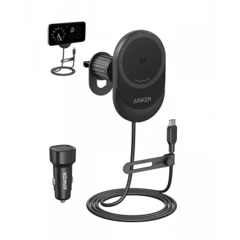 Kabelloses magnetisches Autoladegerät Anker MagGo 15W — Magnetisches 15W Qi-Schnellladen für Smartphones, Schwarz