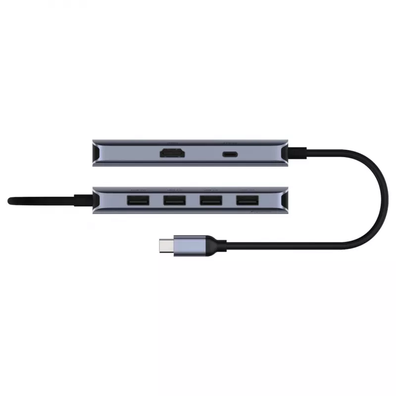 USB-C-Hub Cudy UH500 — USB 3.2 Gen 1 Type-C-Host, 6 Anschlüsse mit USB 3.2 Gen 1 Type-A und HDMI, 5000 Mbit/s, Grau/Silber