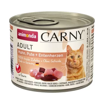 ANIMONDA Carny Adult Huhn, Puten- und Entenherzen - Nassfutter für Katzen - 200g