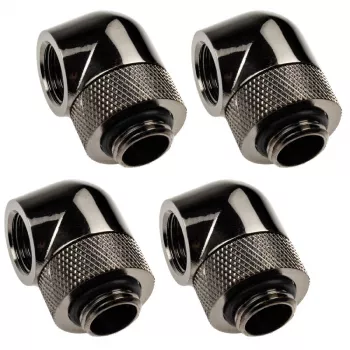XSPC 90° Adapter G1/4 Zoll AG auf G1/4 Zoll IG, drehbar, Schwarzchrom, 4er-Pack