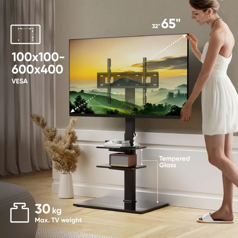 TV-Standfuß ONKRON TS5550-B für 32–65 Zoll (81,3–165,1 cm), max. Belastung 30 kg, VESA 100x100–600x400, Höhe 880–1080 mm, schwenkbar ±25°