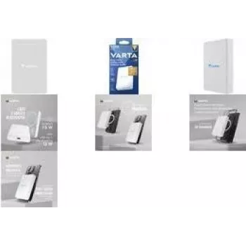 Powerbank Varta Mag Pro Wireless 5000 — LiPo 5000 mAh, 3,7 V, kabelloses Laden, Ausgabe für 2 Geräte, weiß