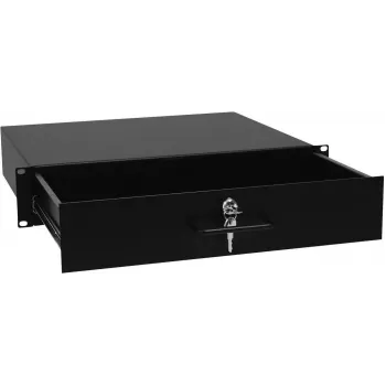 Rack-Einschubfach mit Schloss Omnitronic 2U – Modell 30100952, frontmontierte Aufbewahrungsschublade aus Metall für 19-Zoll-Racks