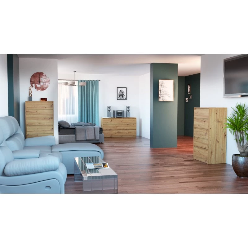 Kommode Top e shop K120 ARTISAN 2X3, Eichenfinish, 6 Schubladen, 750×400×1200 mm