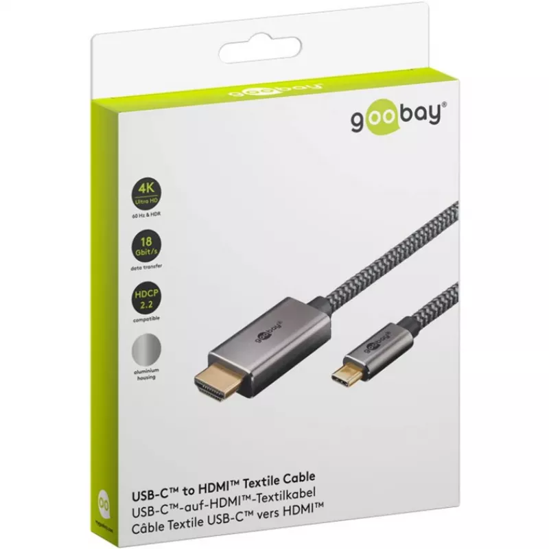 USB-Geflochtenes Adapterkabel, USB-C-Stecker > HDMI-Stecker, 4K / 60Hz (Schwarz/Silber, 2 Meter)
