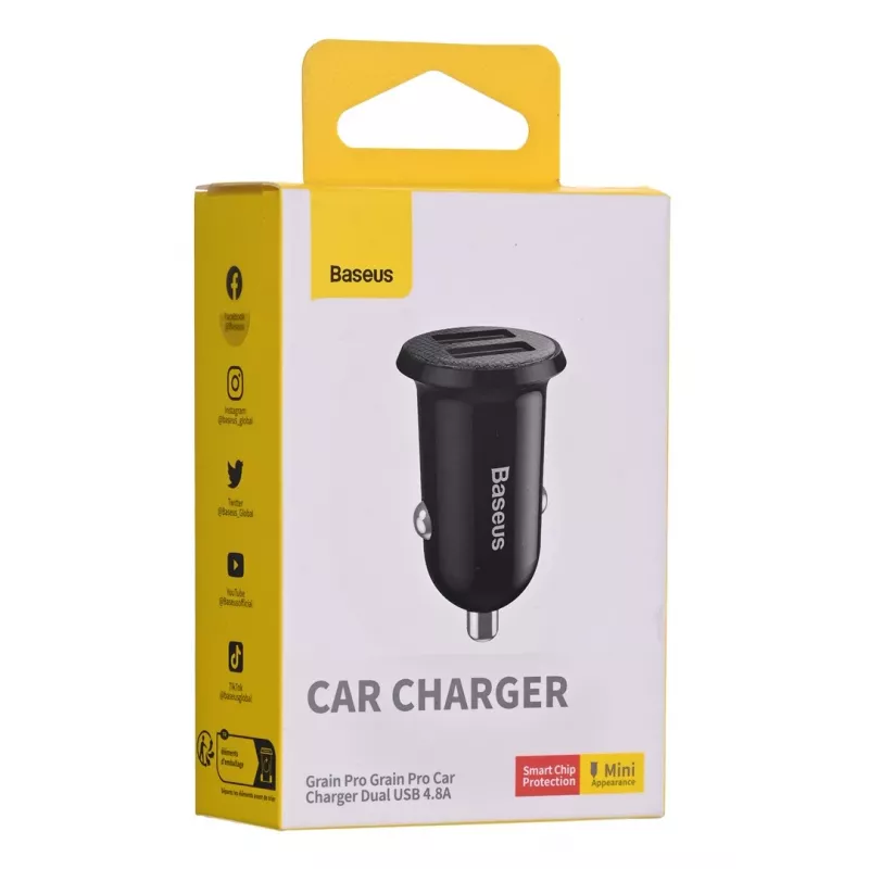 Auto-Ladegerät Baseus Gain Pro Universal Schwarz – 2× USB 2.0, 2,4 A pro Port, Eingang 12–24 V, 5 V Ausgang