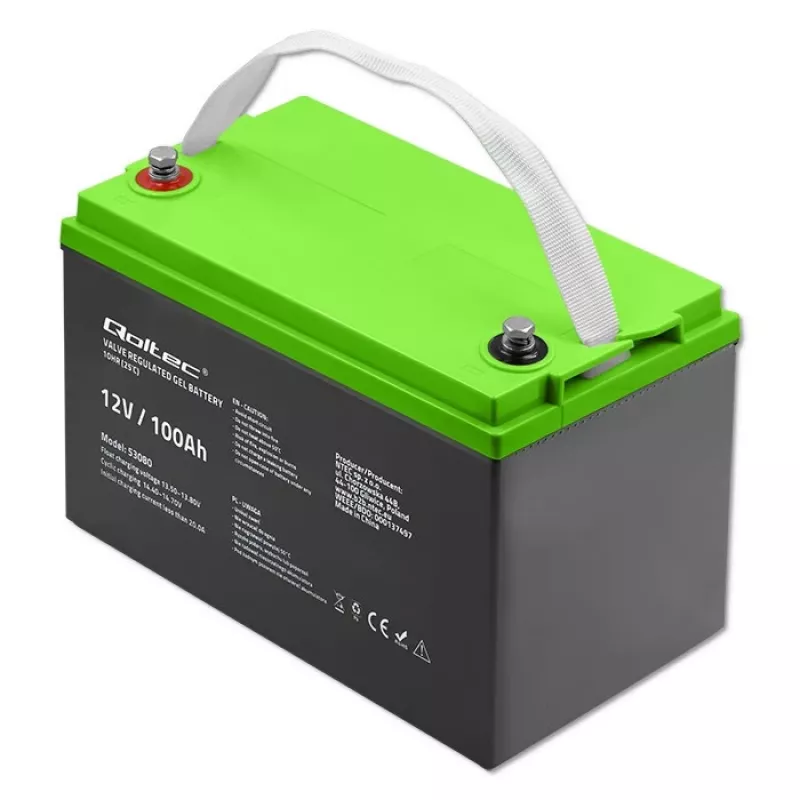 Gel-Batterie QOLTEC 53080 12V 100Ah — verschlossene wiederaufladbare Batterie für Notstromversorgung
