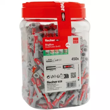 fischer Dübel DUOPOWER 8x40 BigBox Hellgrau/Rot 450 Stück wiederverschließbar (570549)