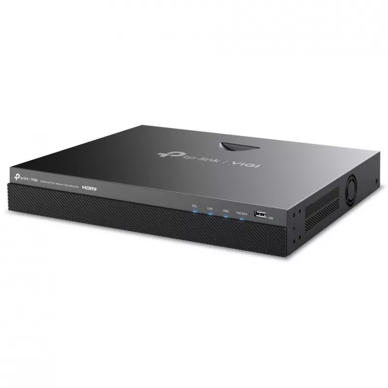 Netzwerk-Videorekorder TP-Link VIGI NVR2008H-8MP-2TB — 8-Kanal, 4K (3840×2160), 2 TB SATA HDD, 9× RJ-45, Schwarz