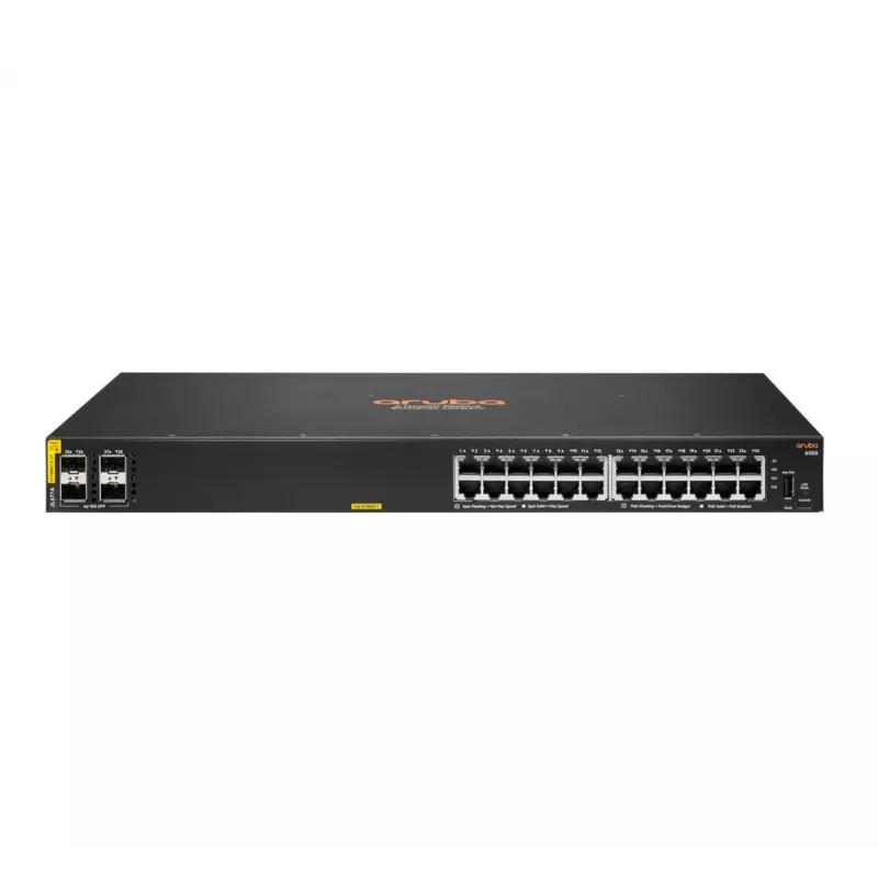 HPE Aruba Networking CX 6100 24G Class4 PoE 4SFP+ 370W Managed L3 Gigabit Ethernet (10/100/1000) Power over Ethernet (PoE) 1U Schwarz