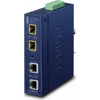 PLANET Industrial 2-Port - SFP - Kabelgebunden - Blau - Metall - IP30 - FCC Part 15 Class A - CE IEC60068-2-32 (freier Fall) IEC60068-2-27 (Schock) IEC60068-2-6 (Vibration) (IGT-900-2T2S)