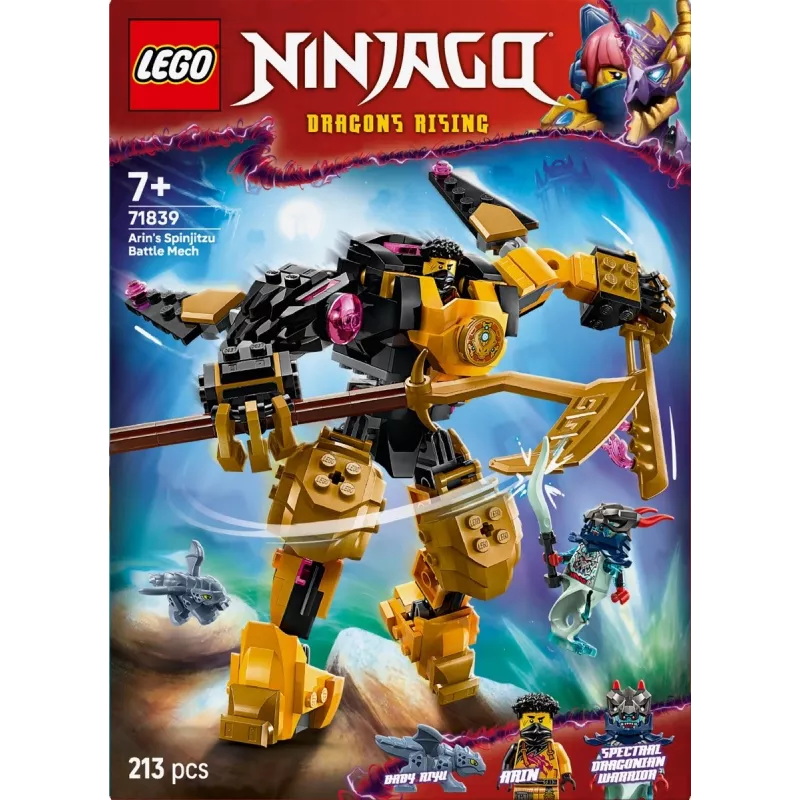 LEGO Bauset NINJAGO 71839 Arins Spinjitzu Kampf-Mech, 213 Teile, 2 Minifiguren, Höhe 160 mm