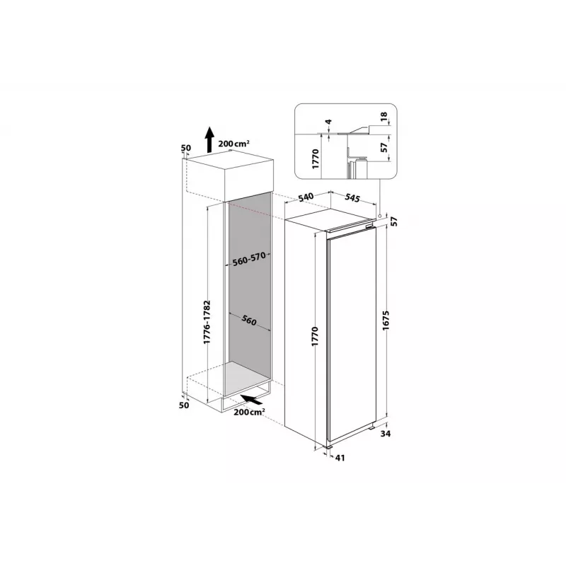 Whirlpool Kühlschrank | WHSD18A013D1 | Energieeffizienzklasse E | Einbau | Kühlschrank ohne Gefrierfach | Höhe 177 cm | Kühlvolumen netto 306 L | Display | 30 dB | Edelstahl