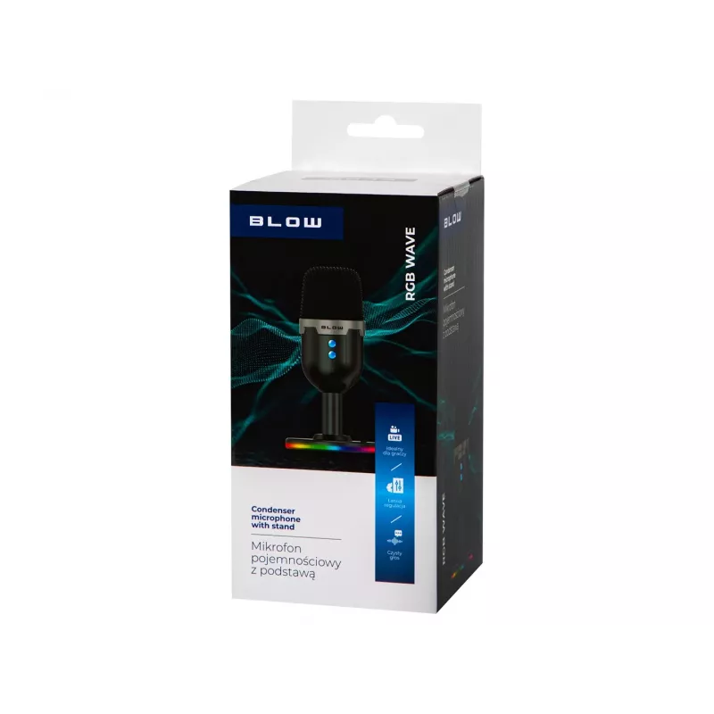 Studiomikrofon BLOW mit LED-Ständer — kabelgebunden USB 2.0, 20–16000 Hz, Empfindlichkeit -50 dB, 237 g