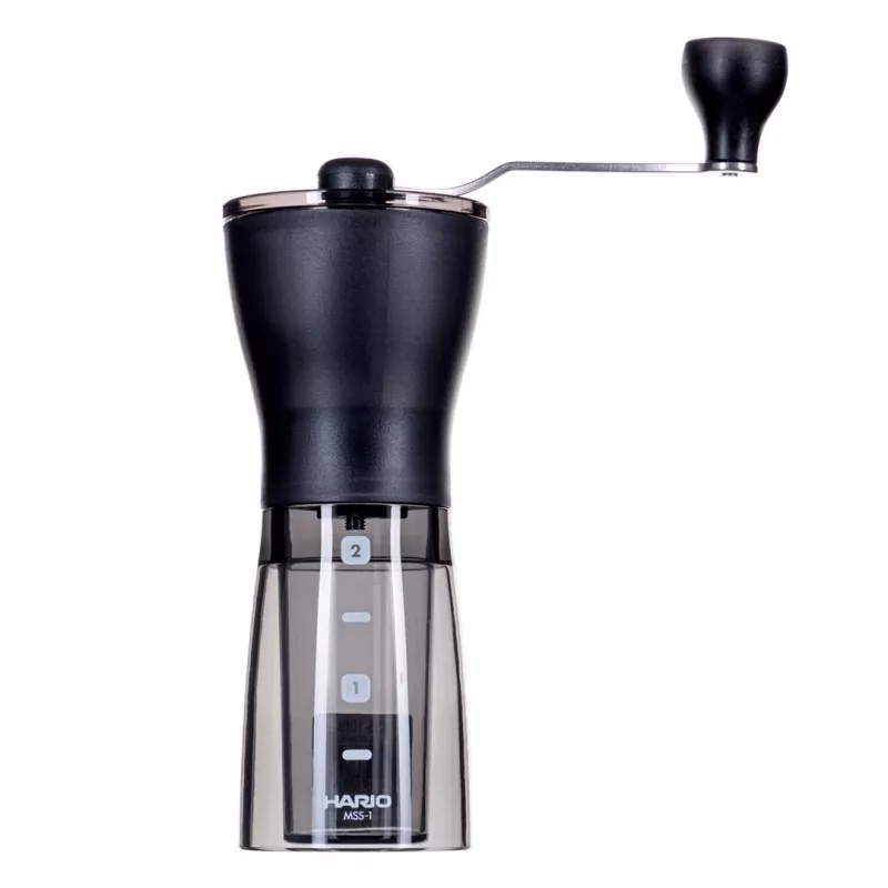 Kaffeemühle HARIO MSS-1DTB — elektrische Mühle, schwarz, fein mahlen, integrierter Spender
