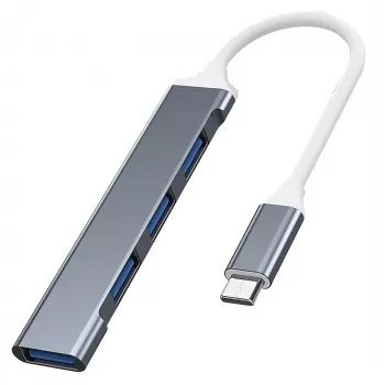 USB-Hub VAKOSS TC-4125X — 1× USB 3.0 Type-A, 3× USB 2.0 Type-A, Host: USB Type-C, Silber