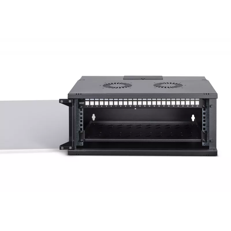 Wandmontierter Schrank DIGITUS SOHO Pro DN-49201-SET — 19 Zoll 4HE, 540x400 mm, IP20, Schlüsselschloss
