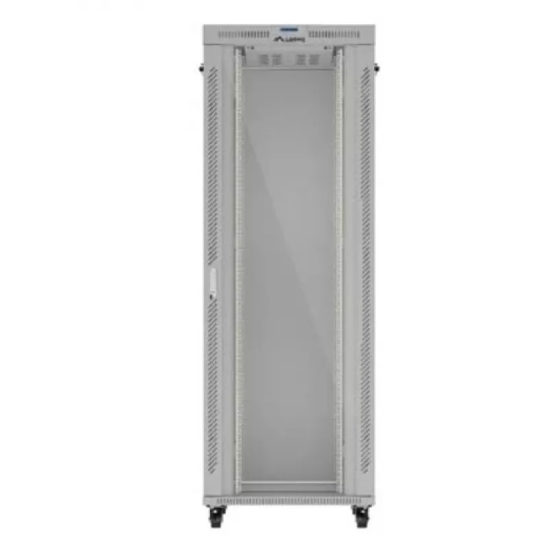 Rack-Schrank LANBERG FF01-8047-12SL 47U 800x1000 mm grau mit vorderen und hinteren Glastüren und Platz für LCD-Panel