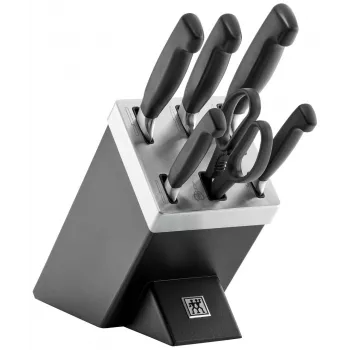 Messer-/Messerblockset ZWILLING 35145-007-0 – 7-teilig mit Kochmesser, Schälmesser, Brotmesser, Küchenschere, schwarzer Block
