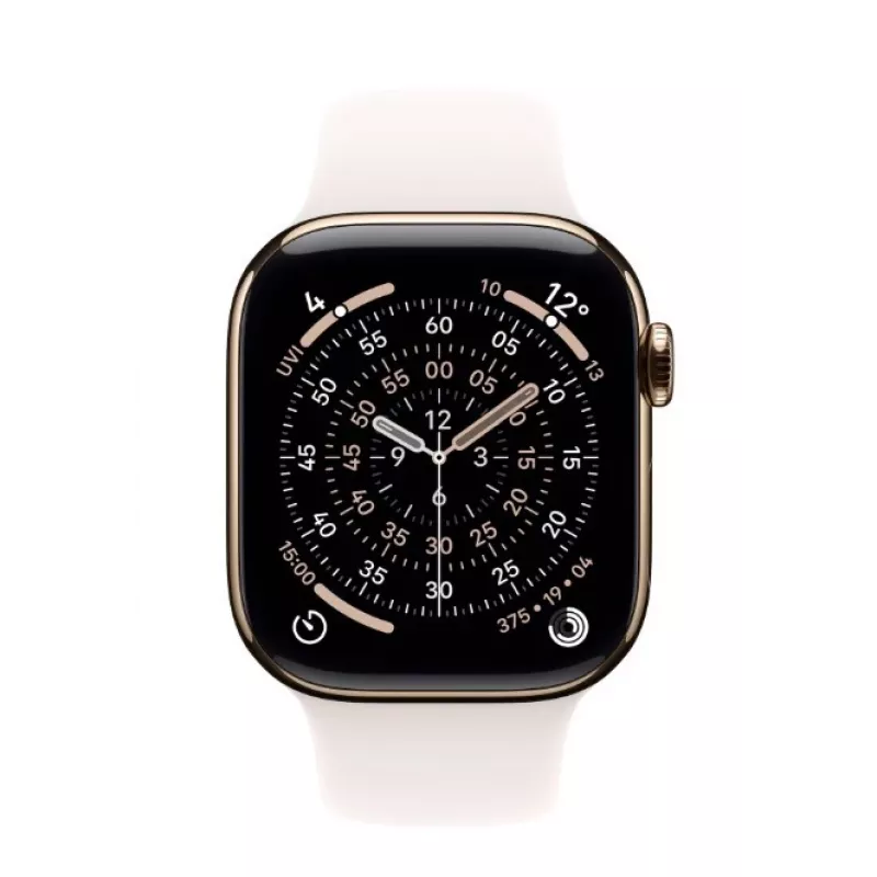 Apple Watch Series 11 GPS + Cellular 46mm Gold-Titan-Gehäuse mit hellroséfarbenem Sportarmband S/M