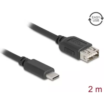 DELOCK USB 2.0 Kabel 2 m — USB C auf USB A, 0,48 Gbit/s, vergoldete Kontakte, schwarz