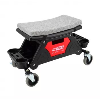 Werkstattsitz AWTools 1005563 mit Stauraum und Ablagen, mobiler Hocker mit Staufach unter dem Sitz
