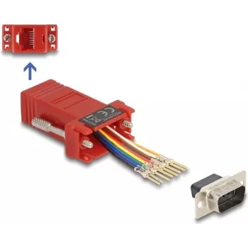 DeLOCK D-Sub 9-polig Stecker auf RJ45 Buchse Montagesatz rot VGA zu RJ45
