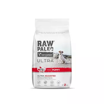 VETEXPERT RAW PALEO Ultra Mini Puppy Rind, Trockenfutter für Welpen kleiner Rassen, 2 kg