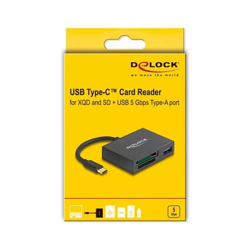 DeLOCK USB-C Kartenleser für XQD- und SD-Speicherkarten USB 5 Gbit/s