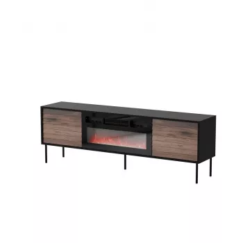 TV-Schrank cama meble CORTINA 180x40x60 cm schwarz/nussbaum mit Schwarz elektrischem Kamin