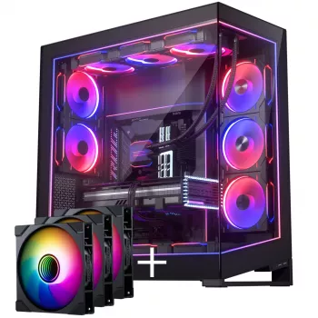 PHANTEKS NV-Series NV9 MK2 PC-Gehäuse, EATX, DRGB, gehärtetes Glas - schwarz & M25 Gen2 PWM D-RGB Lüfter 3er-Pack - Reverse Blade, 140mm, schwarz + DRG