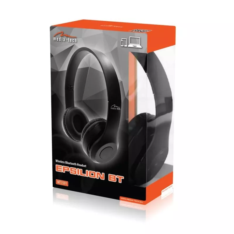 MEDIA-TECH EPSILION BT MT3591 Kabellose Kopfhörer Bluetooth 4.2 Mikrofon Radio FM Schwarz