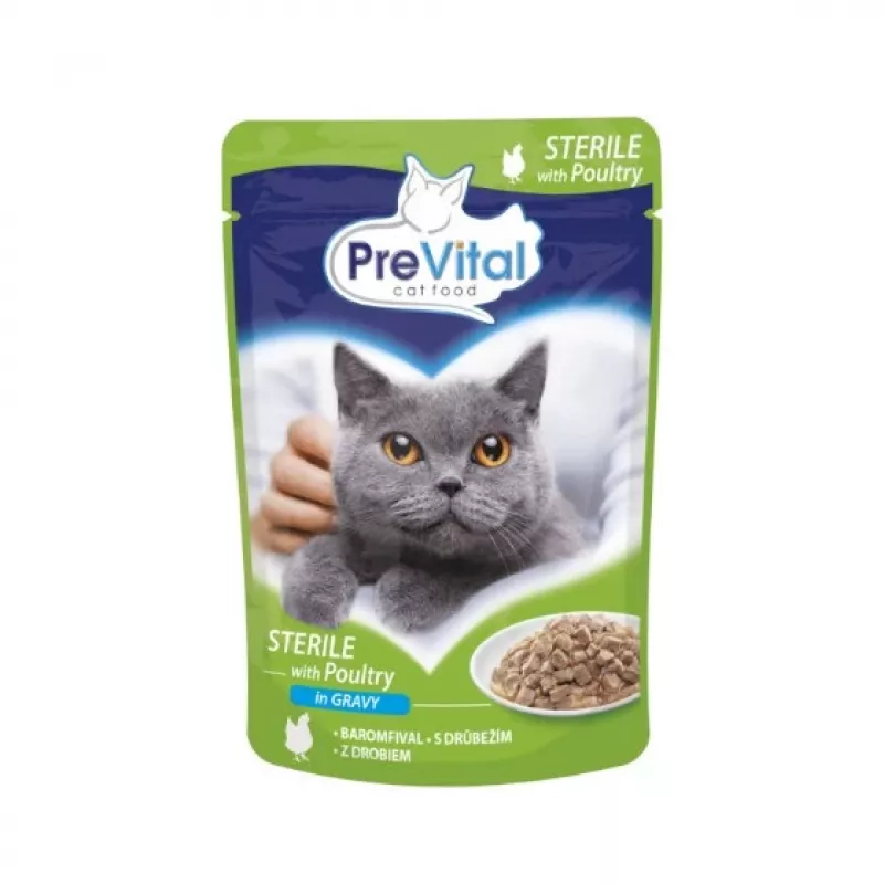 Nassfutter für Katzen PREVITAL Cat Food Mix 4 Sorten — Huhn, Kalb, Lachs, Geflügel, 96 x 100 g Beutel (9,6 kg, adult)