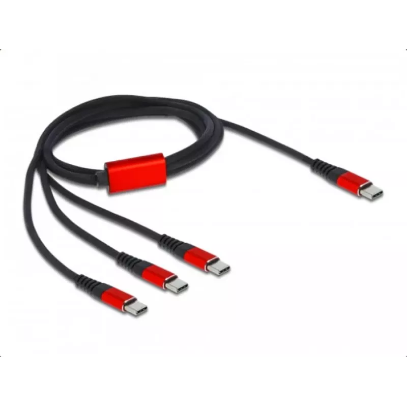 USB-Ladekabel DeLOCK 3 in 1 USB Type-C auf 3 x USB Type-C 1 m schwarz/rot