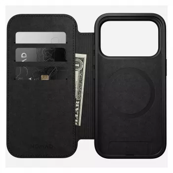 Handyhülle aus Leder Nomad Modern Leather Folio Cover für iPhone 17 Pro, 16 cm (6,3 Zoll), schwarz, 4 Kartenfächer