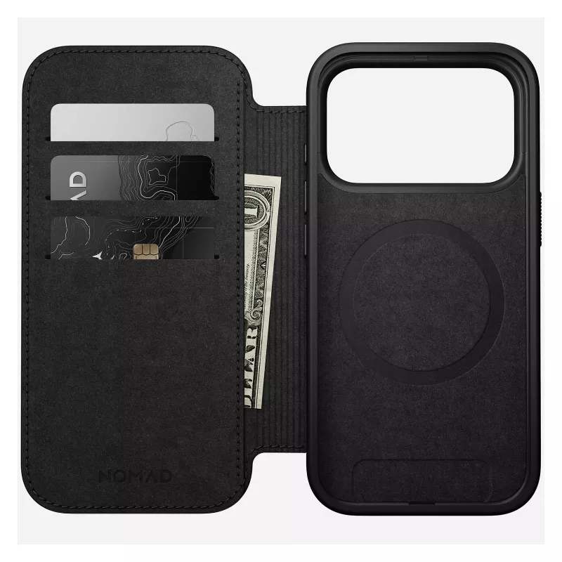 Handyhülle aus Leder Nomad Modern Leather Folio Cover für iPhone 17 Pro, 16 cm (6,3 Zoll), schwarz, 4 Kartenfächer