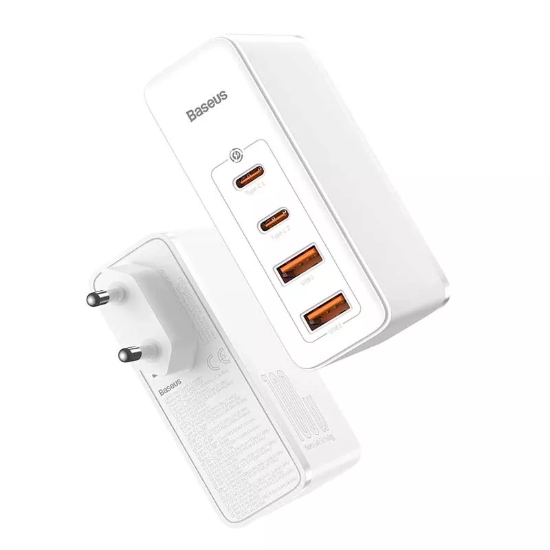 Travel Charger Baseus GaN2 Pro Quick 2x USB + 2x USB-C, 100W, EU (Weiß)