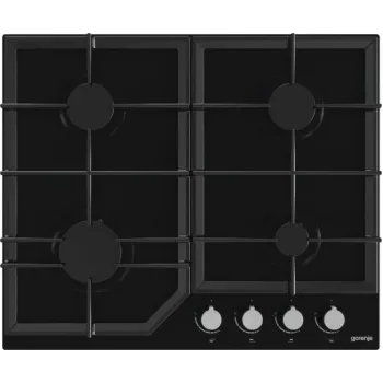 Gasherd Gorenje GT641KB, Einbau 60 cm, 4 Gaszonen, gehärtetes Glas, Gusseisenroste, Drehknöpfe