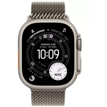 Smartwatch Apple Watch Ultra 3 GPS + Cellular 49 mm Titangehäuse Natur mit Titan Milanaise-Armband Natur — 64 GB, OLED, 422×514, wasserdicht bis 100 m, Groß