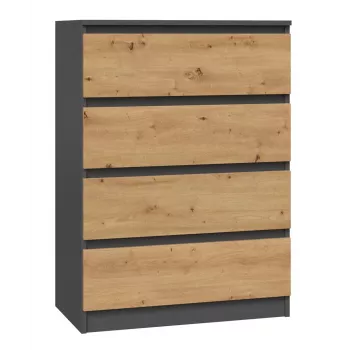 Kommode Top e Shop M4 ANTRACYT/ARTISAN – 4 Schubladen, anthrazit- und eichenfarbene Oberfläche, 700 × 400 × 970 mm, Spanplatte