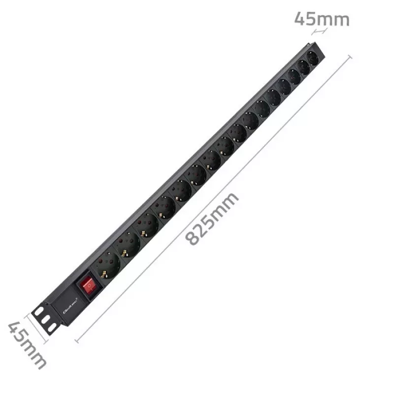 Qoltec Aluminium-PDU für RACK | 16A | 16 x Schuko | Vertikal | 1,8 m