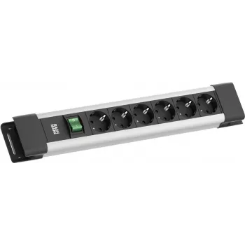 Steckdosenleiste Bachmann CONNECTUS mit 6× CEE7/3-Steckdosen, 1× Schalter, 2,0 m Kabel, CEE7/7-Stecker, grau