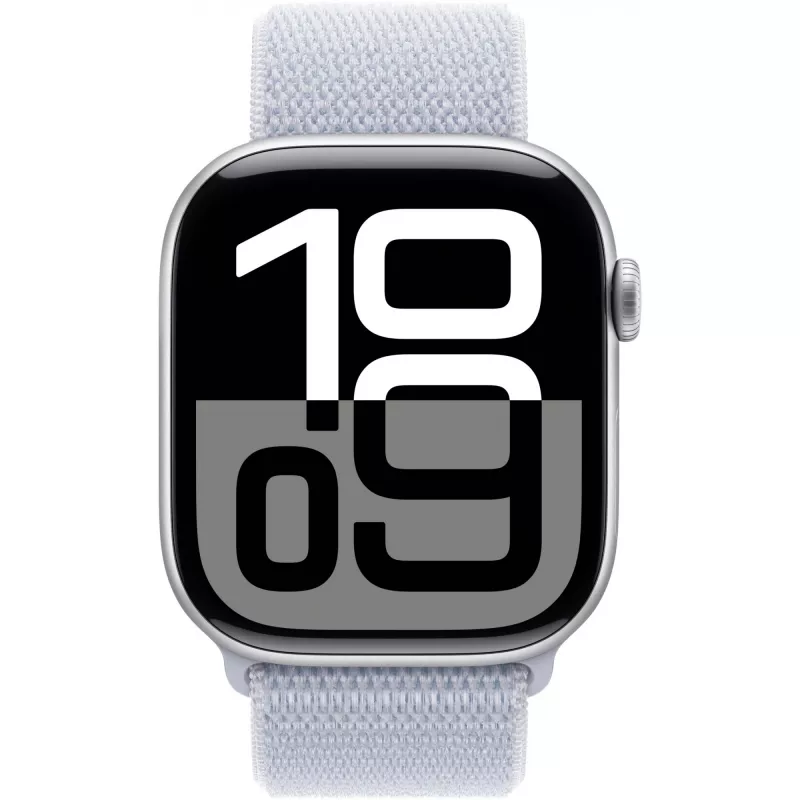 APPLE Watch Series 10 GPS 46 mm Silbernes Aluminiumgehäuse mit Blue Cloud Sport Loop