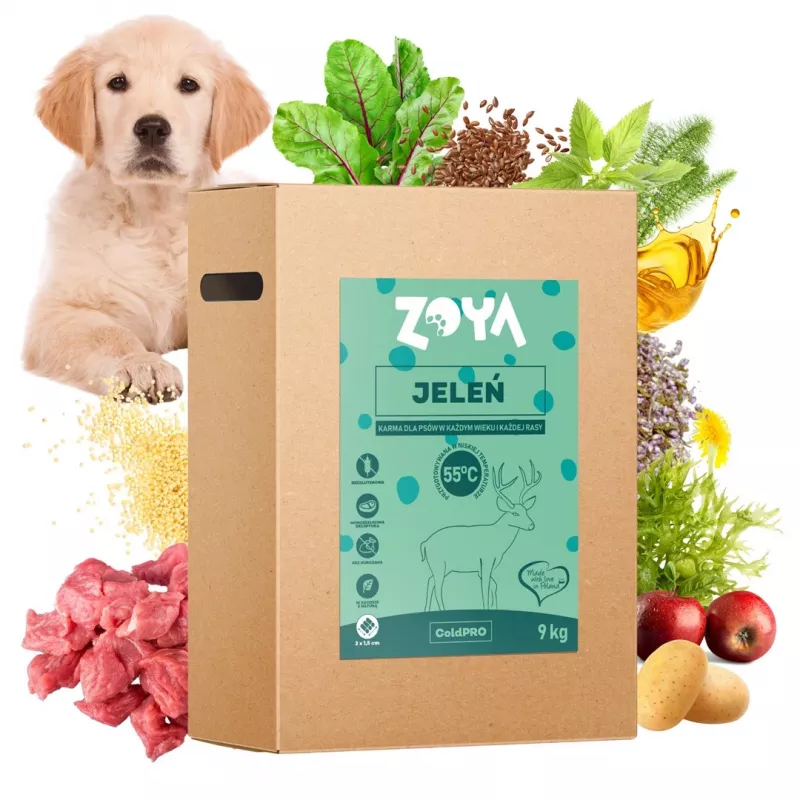 Trockenfutter für Hunde ZOYA ColdPRO Deer 9 kg — Erhaltung für ausgewachsene Hunde, Monoprotein Hirsch, 26% Protein, 9,5% Fett