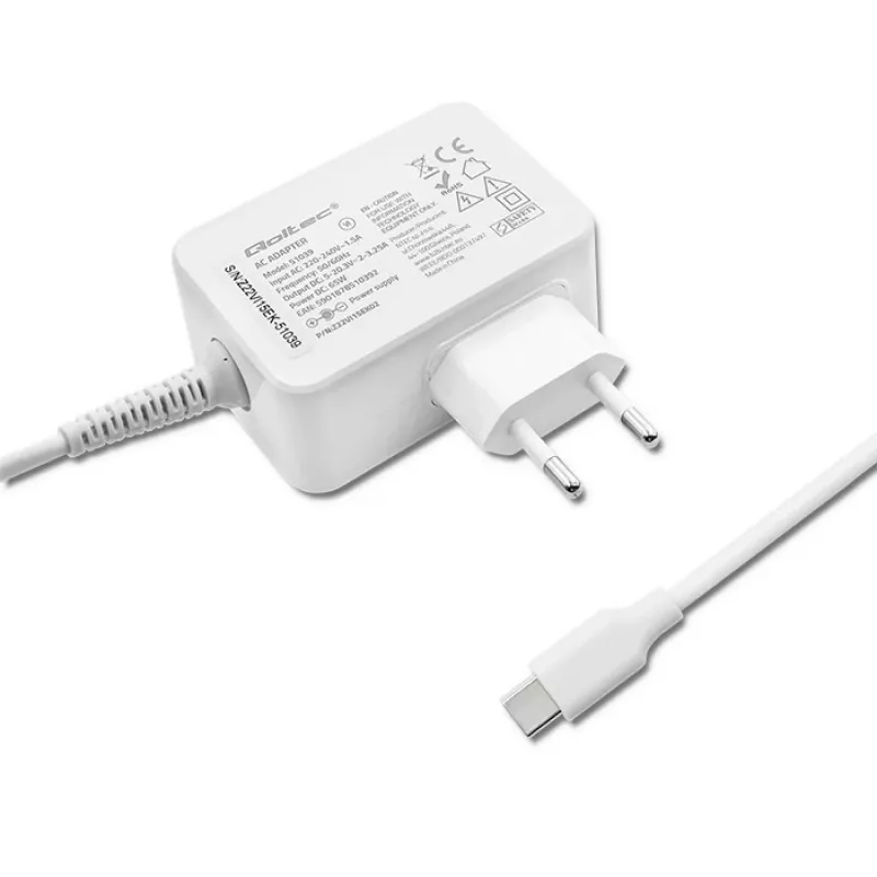 Netzteil QOLTEC 51039 65W AC-to-DC 220–240V 20.3V/3.25A Type C weiß, 1.7 m Kabel