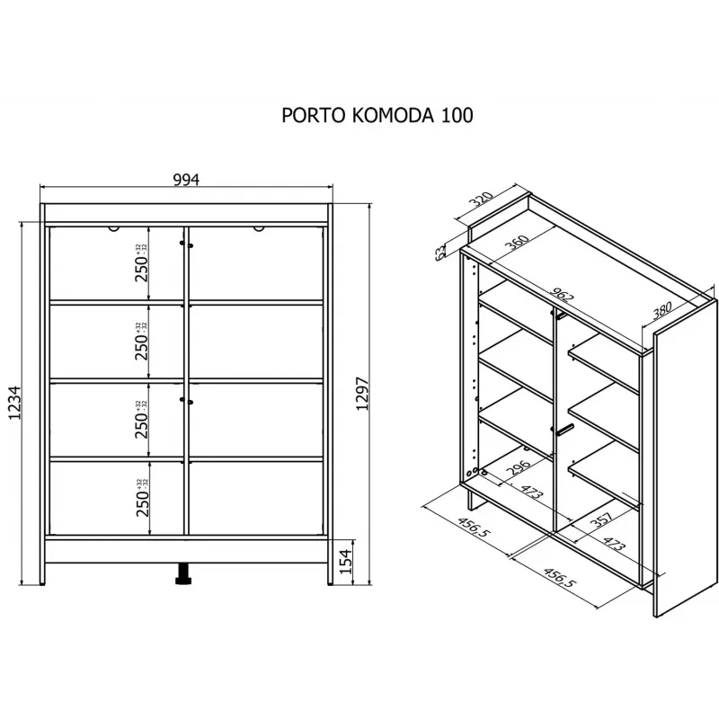 Cama PORTO Kommode 100x38x130 Eiche/schwarz
