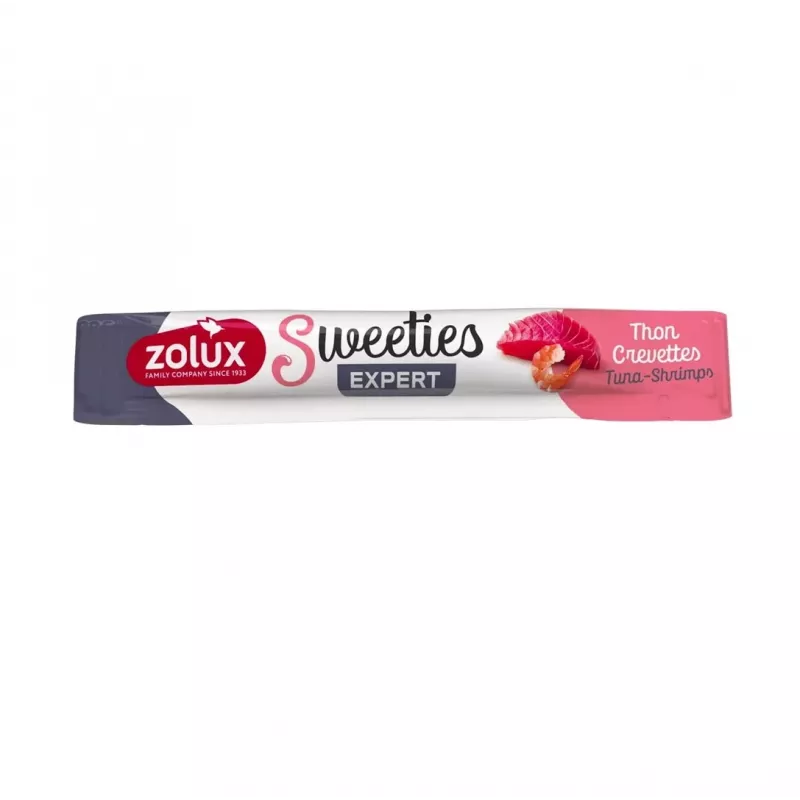 ZOLUX Katzenleckerli Sweeties Thunfisch mit Garnelen 14 g — Fischpasten-Snack, Tube, 90 % Feuchtigkeit