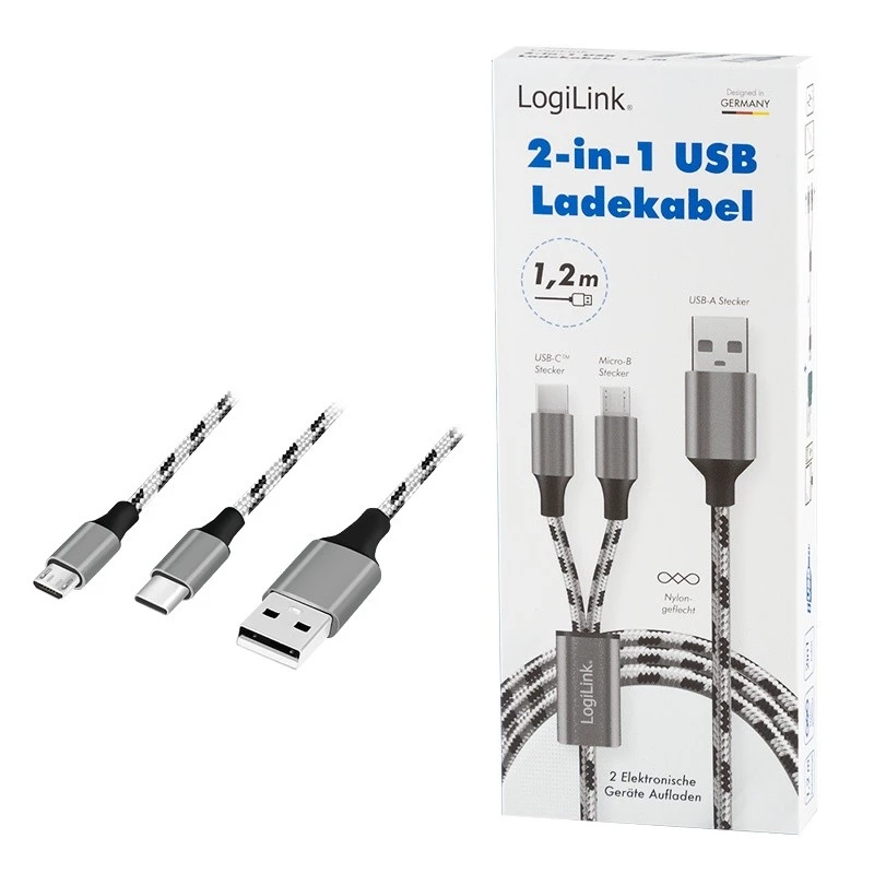 LogiLink CU0202 USB-Kabel USB 2.0 1,2 m USB A USB C/Micro-USB A Grau